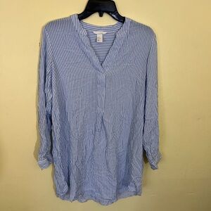 H&M Blue and White Striped Blouse Size 4